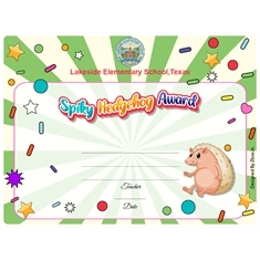 Spiky Hedghog Classroom Award Certificate